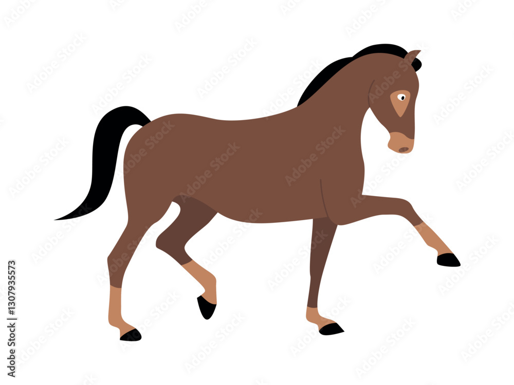 Obraz premium Horse walking. Brown color. Animal character. Vector isolated flat illustration