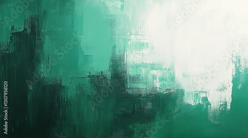 An abstract artwork featuring varying shades of green and white