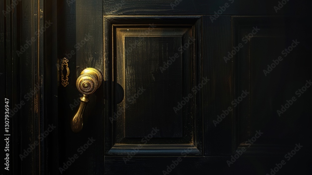 Obraz premium Elegance in Darkness: A Close-Up of a Striking Vintage Door with Gold Accents