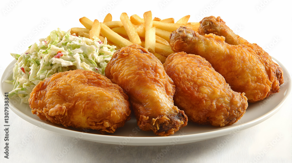 Crispy Fried Chicken Plate with French Fries and Coleslaw: A Realistic Food Image
