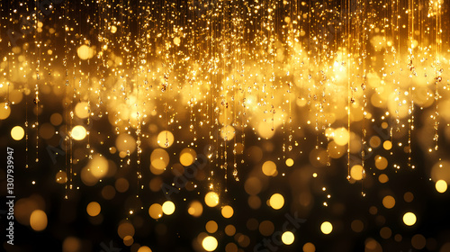 Gold glitter background, elegant gold sparkle, dark festive glitter, luxury gold confetti, glitter sparkles, festive gold shimmer. Shimmering - Waterfall. Illustration