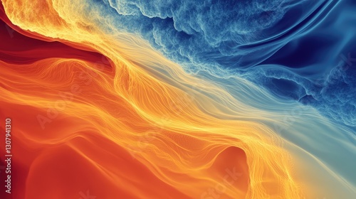 Abstract fiery landscape meets cool celestial ocean digital rendering