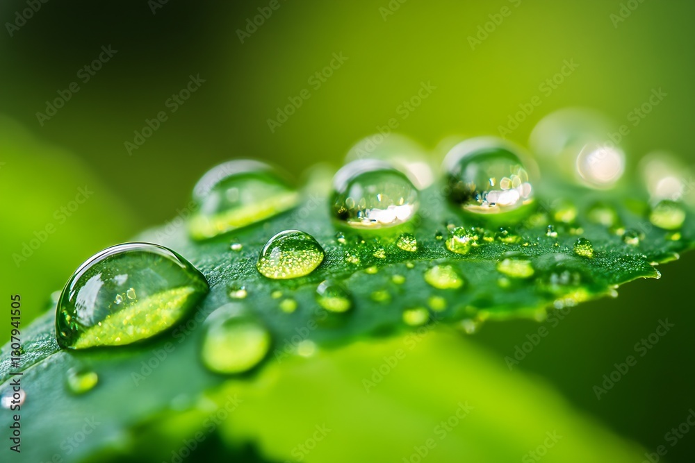 Close Up of Raindrops on a Green Leaf Highlighting Nature's Beauty : Generative AI Close Up of Raindrops on a Green Leaf Highlighting Nature's Beauty : Generative AI