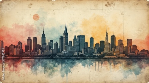Rustic Weathered Montreal Cityscape Watercolor Painting