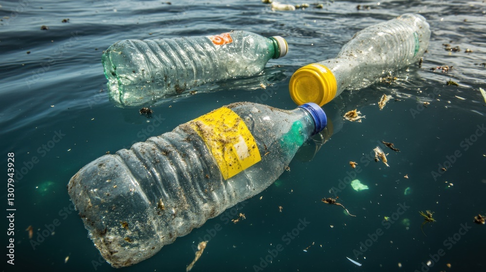 Fototapeta premium Zanieczyszczenie wody plastikowymi butelkami