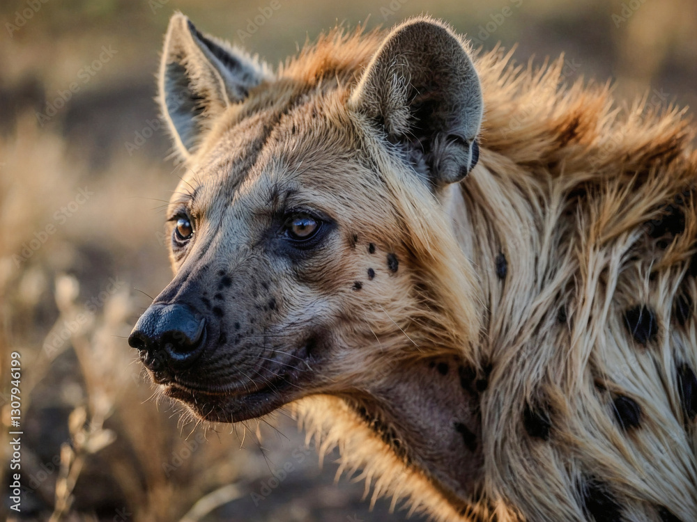 A stunning close-up of a hyena, highlighting its wild, raw beauty in the natural world. A stunning close-up of a hyena, highlighting its wild, raw beauty in the natural world.