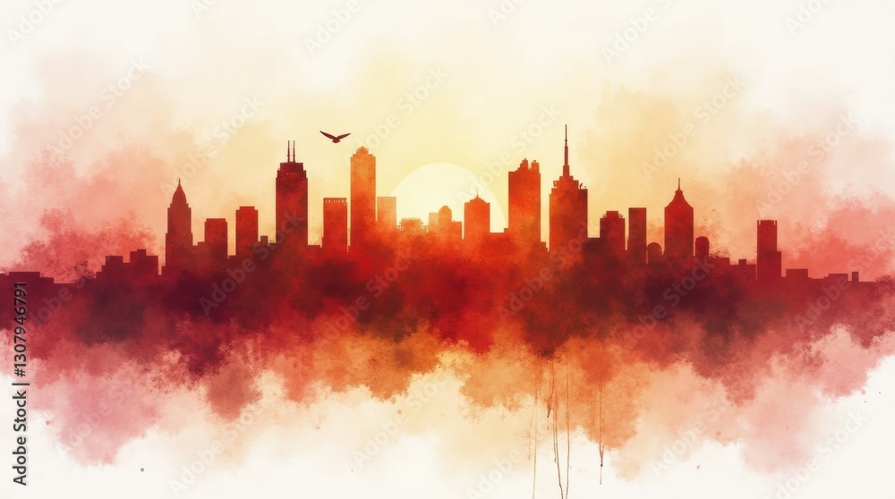 Obraz premium New Orleans Skyline Watercolor in Deep Autumn Hues