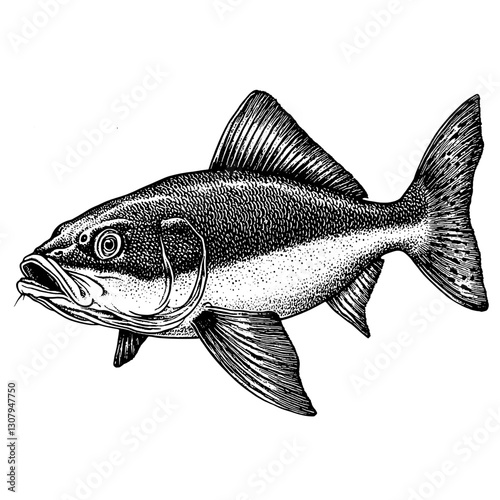 Engraved vector illustration of a beautifully detailed fish perfect for tattoo enthusiasts and aquatic art lovers