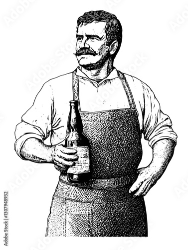 Craftsman proudly showcasing a vintage beverage in a rustic tavern setting
