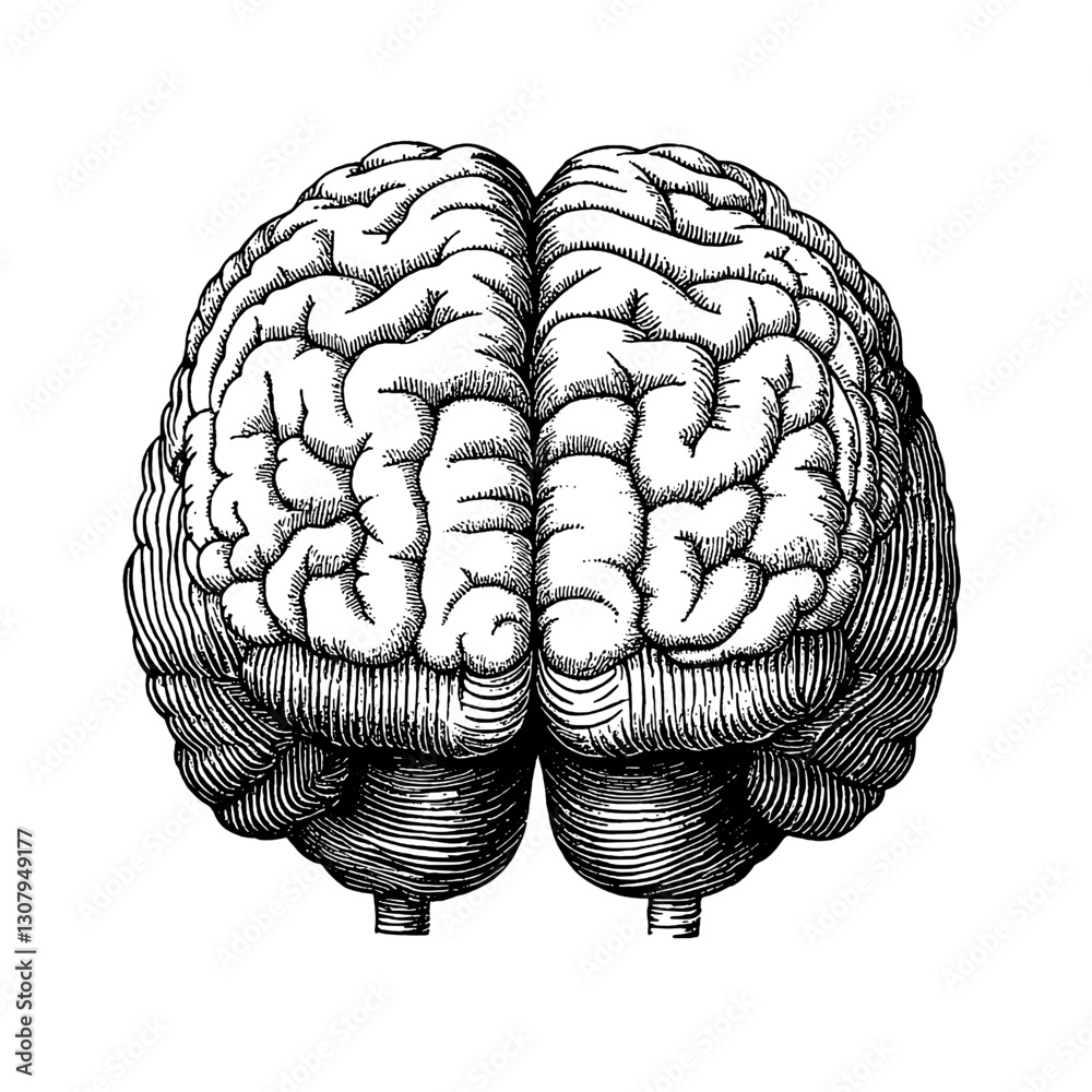 Fototapeta premium Intricate engraving of a human brain, showcasing detailed anatomical features for artistic tattoo inspiration