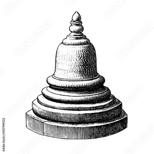 Engraved illustration of a sacred stupa design perfect for tattoo art and vector illustrations