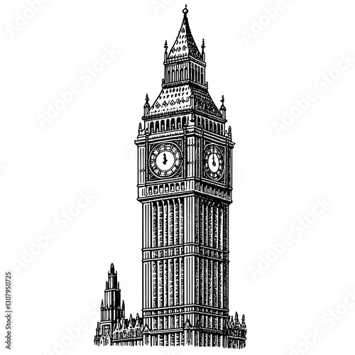 Timeless elegance of a historic clock tower showcasing intricate architectural details and classic design elements in a vector style