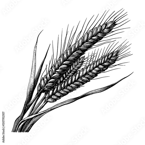 Intricate engraved illustration of wheat stalks showcasing nature's beauty in a tattoo design concept