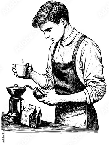 Crafting the perfect brew with skillful hands in a vintage coffee workshop setting