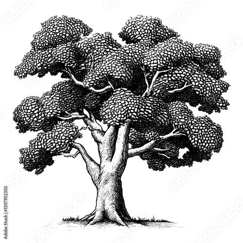 Intricate engraved tree illustration showcasing nature's beauty and artistry in a timeless tattoo design