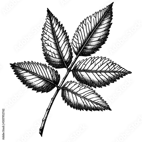 Engraved vector illustration of an intricately detailed leaf for creative tattoo designs