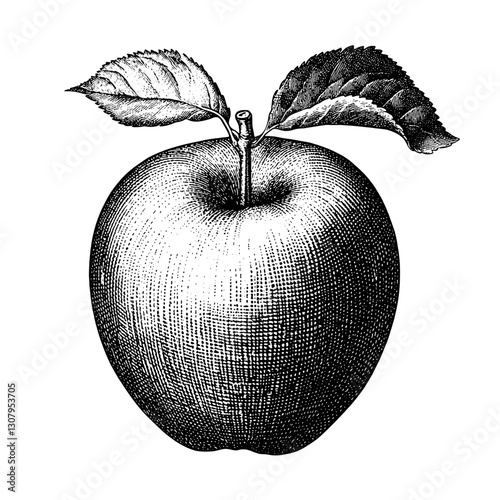 Engraved illustration of a detailed apple with leaves showcasing artistic vector design for unique tattoo inspiration