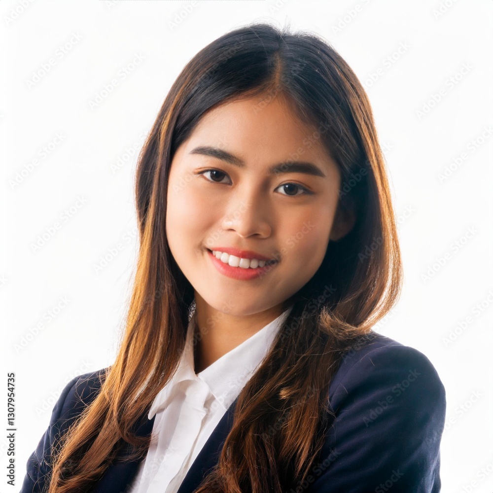 Portrait of a Smiling Young Asian Woman on an Isolated White Background Portrait of a Smiling Young Asian Woman on an Isolated White Background