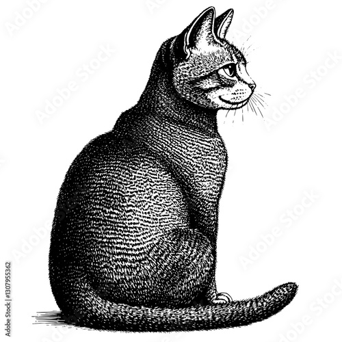Intricate vector engraving of a cat showcasing graceful posture and detailed fur patterns, perfect for tattoo inspiration