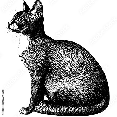Engraved illustration depicting a cat in profile, showcasing intricate details and artistic texture for tattoo art inspiration