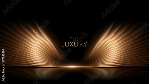 Black and Gold Premium Award Wings Background. Innovative Stage Premium Luxury Template. Cool Concept Design. Glorious Celebratory Template for Movie and Show. Luxurious Wedding Design. Gala Night.