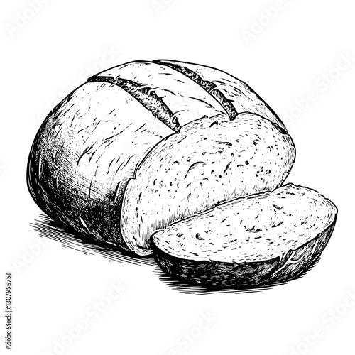 Engraved illustration of freshly baked bread showcasing intricate details and textures for a unique tattoo design