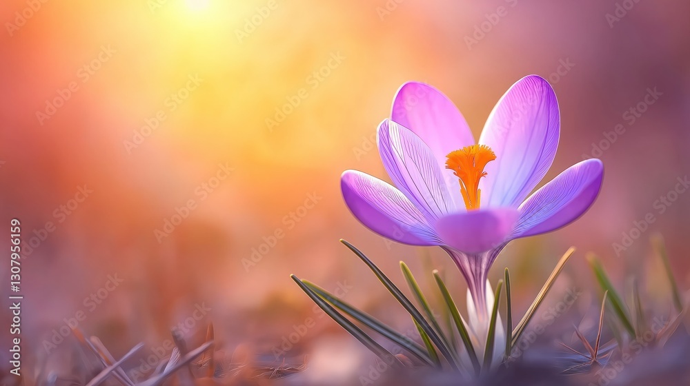 Purple crocus on soft blurred background, copy space Purple crocus on soft blurred background, copy space