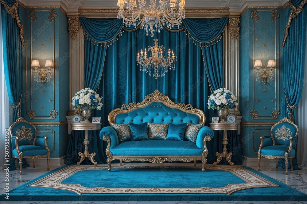 Fototapeta premium Opulent Cerulean Royal Background with Stunning Elegant Design