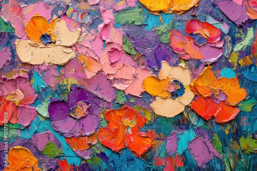 Abstract Painting Wallpaper. Contemporary Art Texture with Flowers 