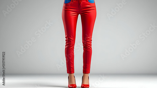 Stylish Red Leather Pants and Red Heels 3D Illustration