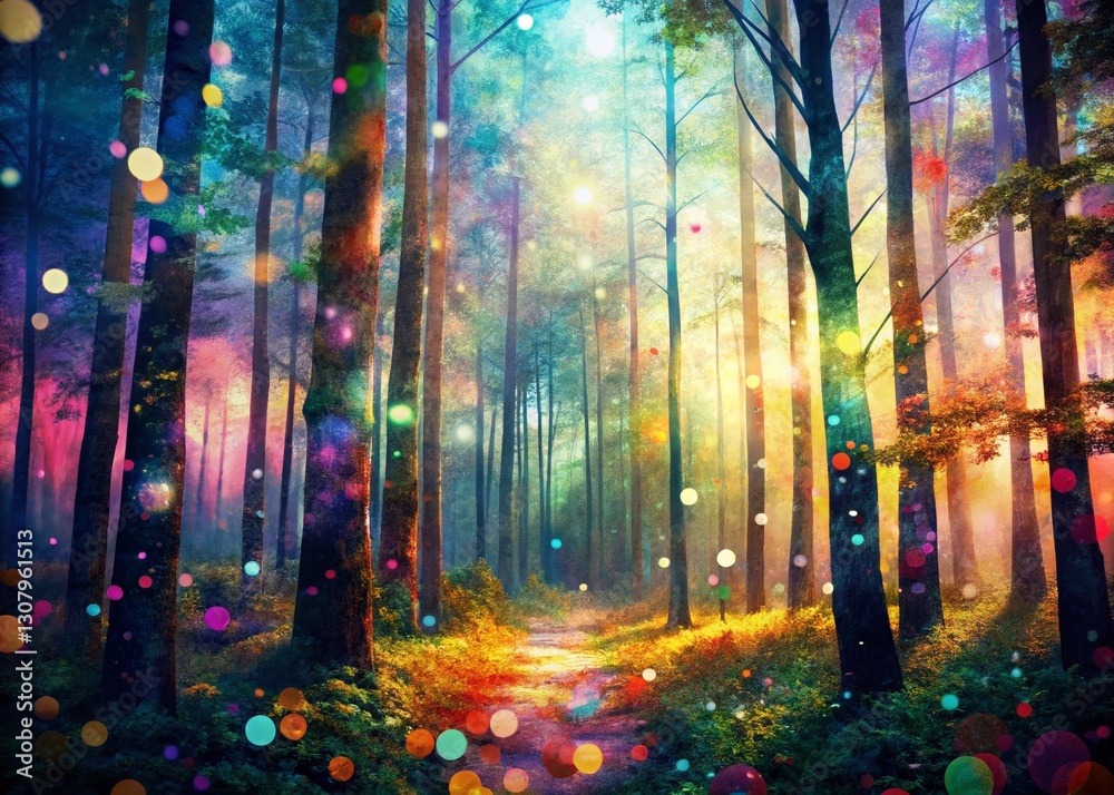 Naklejka premium Abstract Woodland Washi Tape Bokeh Background - Soft Focus Nature Texture