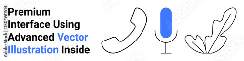 Hand-drawn phone handset, microphone, and organic leaf combining technology and nature. Ideal for tech projects, call centers, voice assistants, audio content, support services, UIUX design flat