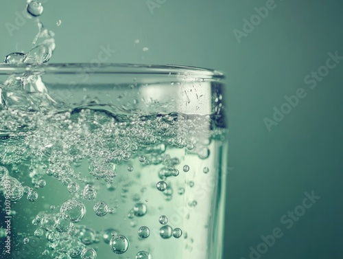 Effervescent hydration, Sparkling water cascade within clear glass