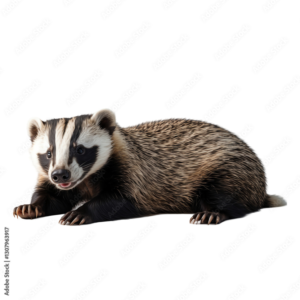 Charming Badger Lying Down with Expressive Eyes Isolated on Transparent Background. Charming Badger Lying Down with Expressive Eyes Isolated on Transparent Background.