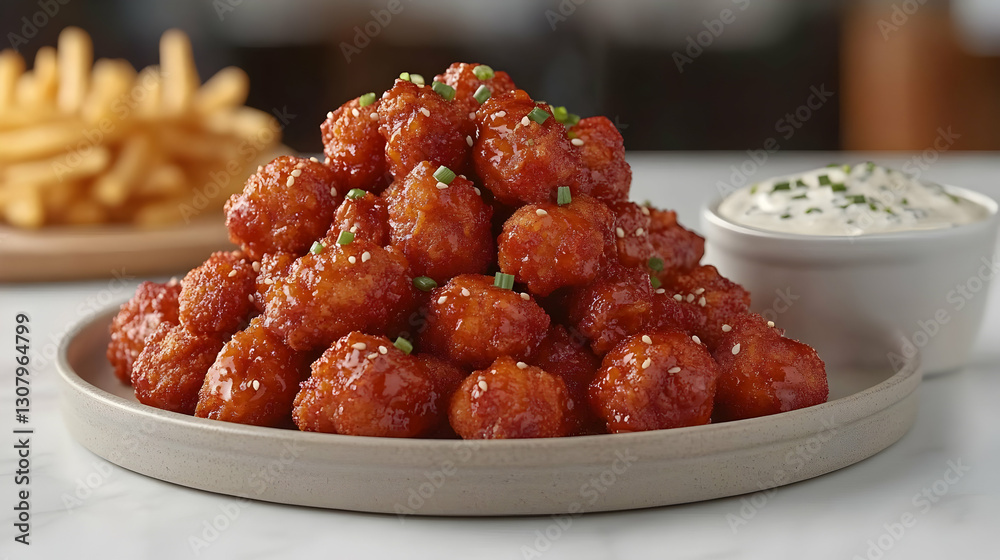 Crispy Sesame Glazed Chicken Bites - A Realistic Food Photo Crispy Sesame Glazed Chicken Bites - A Realistic Food Photo