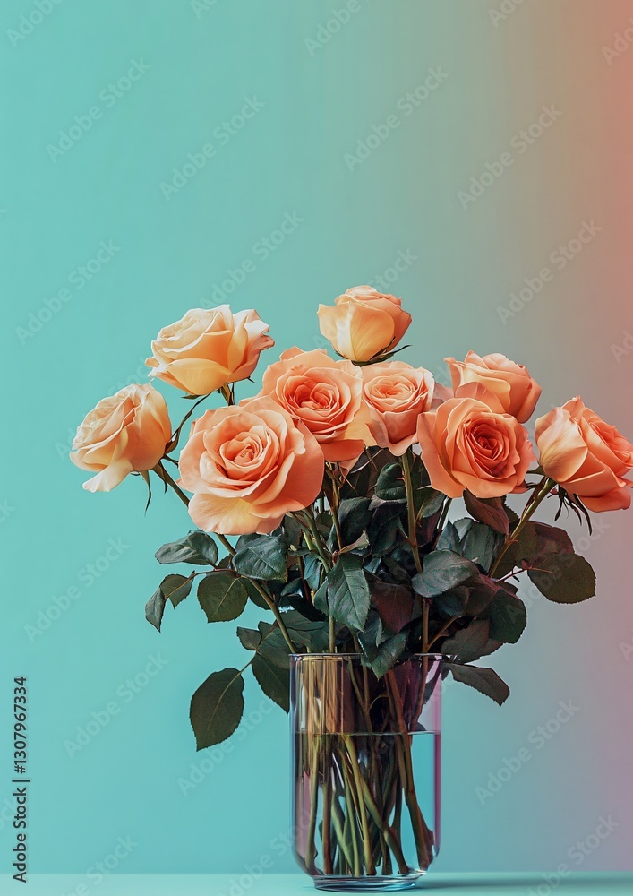 Fototapeta premium Elegant rose bouquet in vase on table