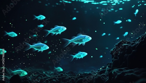 underwater scene with coral riff fishes and jellyfish