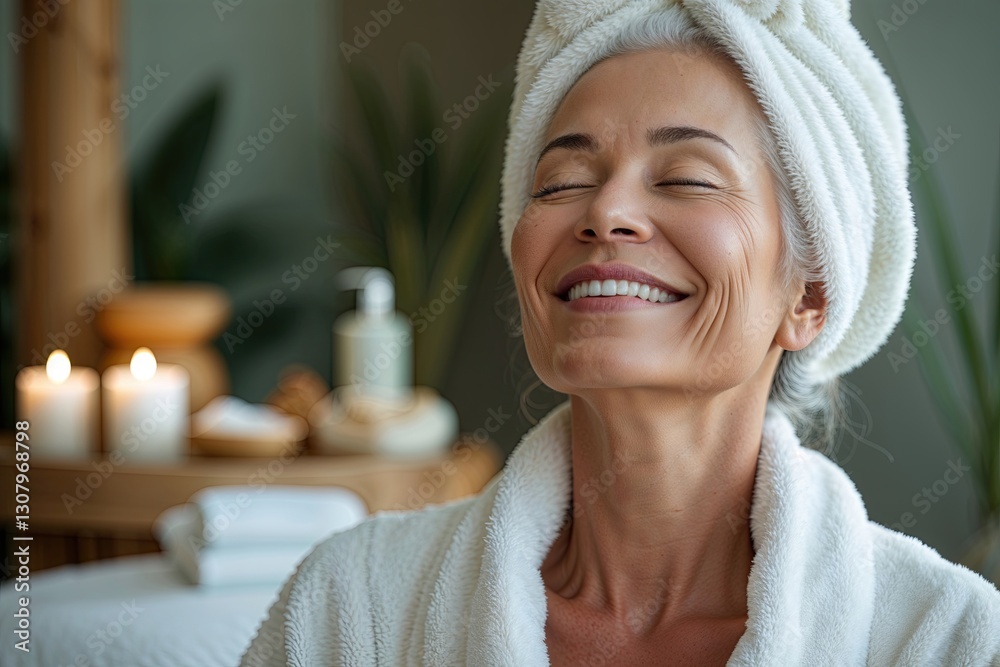 Mature Woman Enjoying Serenity in Spa Emphasizing Natural Beauty and Skincare Routine Mature Woman Enjoying Serenity in Spa Emphasizing Natural Beauty and Skincare Routine