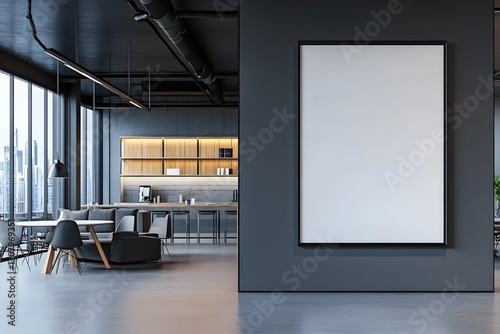Blank white poster mockup in a modern office