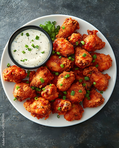 Crispy Fried Chicken Wings with Creamy Ranch Dressing - A Delicious Food Photography