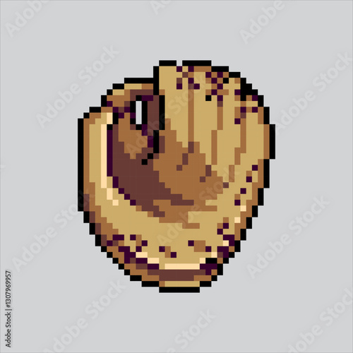 Pixel art illustration Baseball Gloves. Pixelated Sport Gloves. Brown Baseball Sport Gloves Icon pixelated for the pixel art game and icon for website and video game. old school retro.