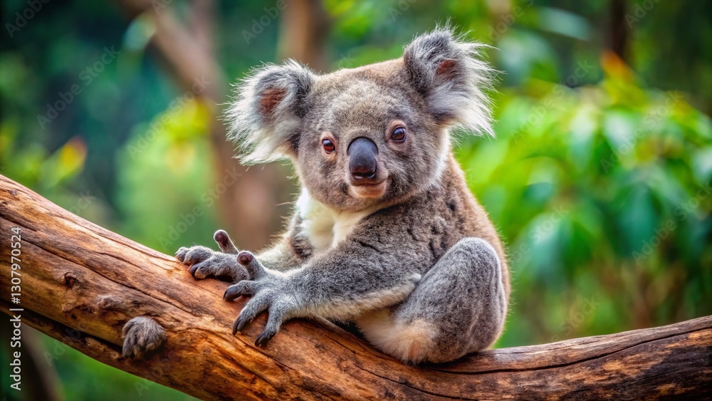 Fototapeta premium Adorable Koala Scratching Itself on a Branch - Candid Wildlife Photo