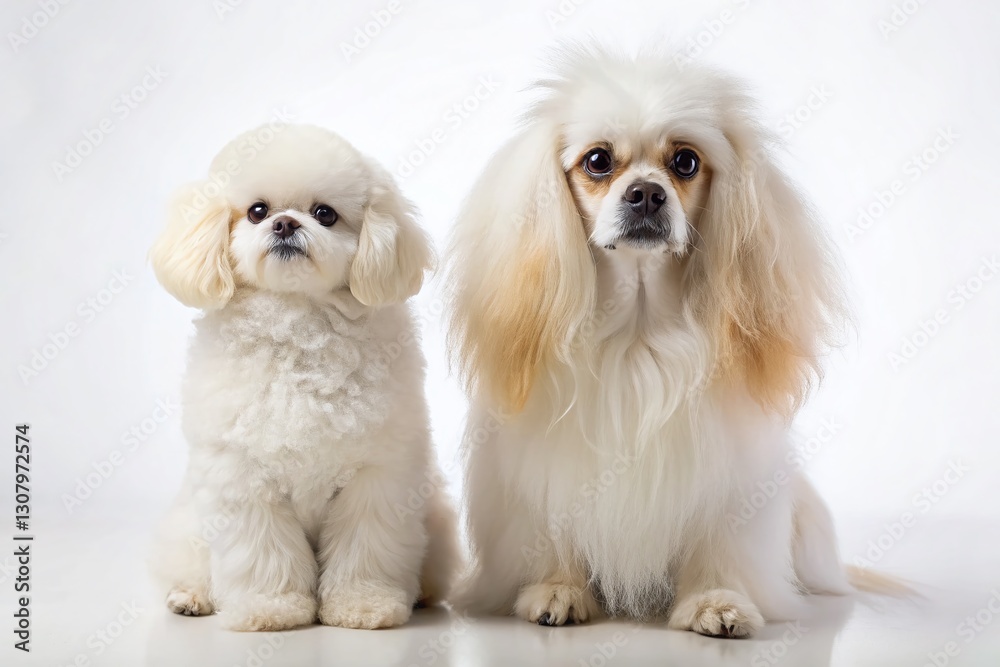 Adorable Poodle and Pekingese Dog Breeds on White Background - Studio Shot Adorable Poodle and Pekingese Dog Breeds on White Background - Studio Shot