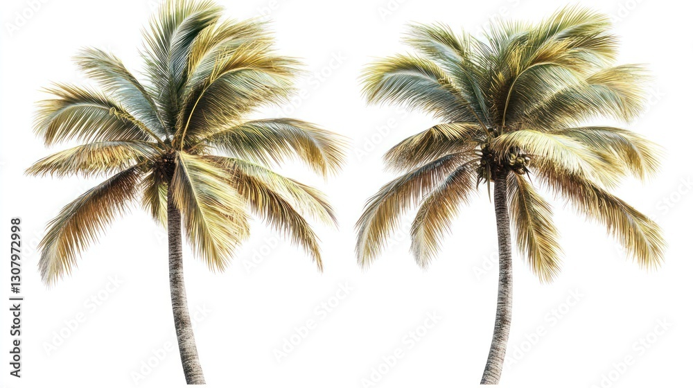 Obraz premium Two Tropical Palm Trees Isolated on White Background