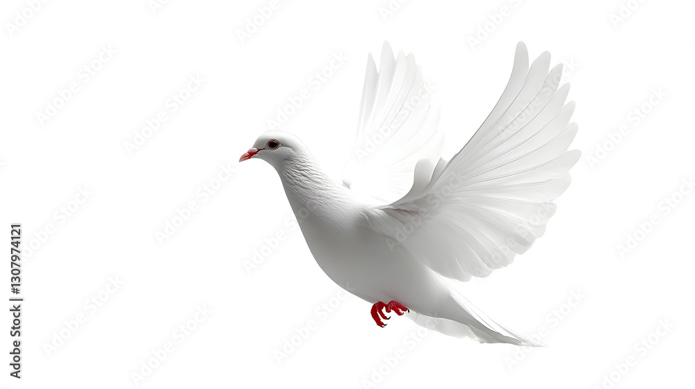 Fototapeta premium White Dove Flies Gracefully, Isolated on White Background