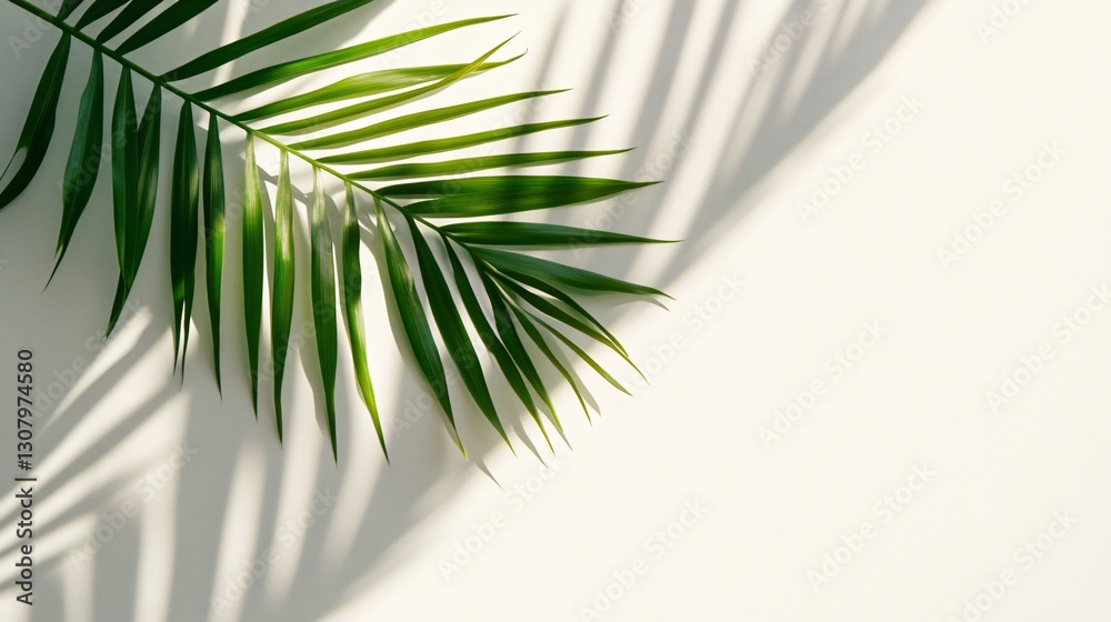 Fototapeta premium Green Palm Leaf with Shadows - White Background