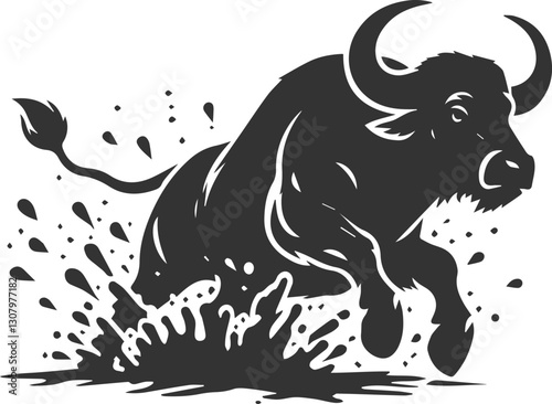 A buffalo flinging mud with its hooves animal vector silhouette