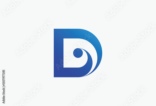 Letter D initial with Ocean Wave Logo Design
