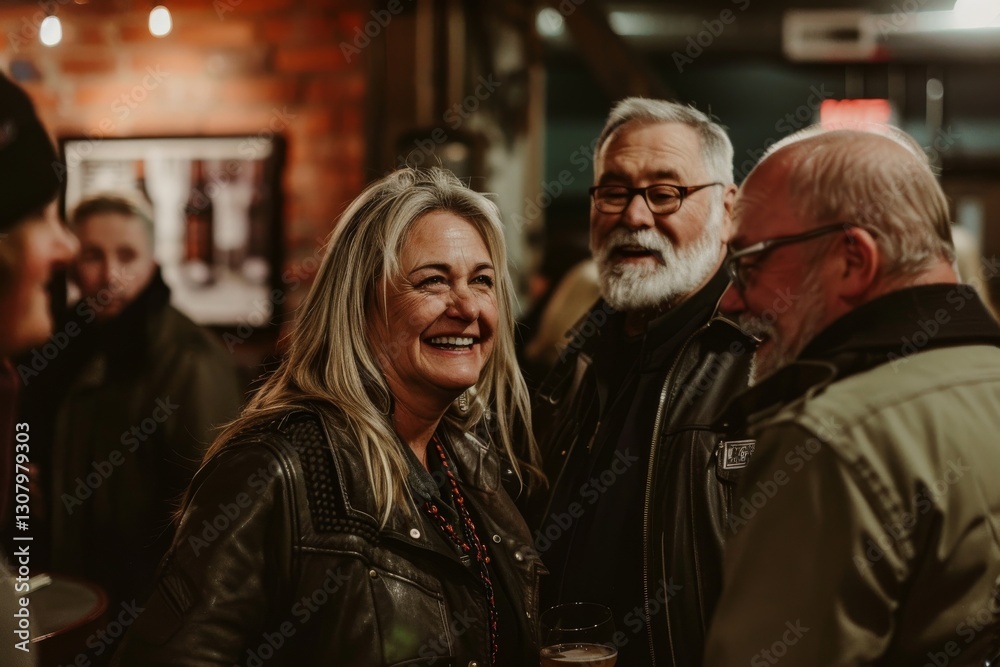 Mature couple having a good time in pub. Bearded man and beautiful woman drinking beer. Mature couple having a good time in pub. Bearded man and beautiful woman drinking beer.