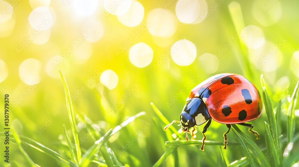 Fototapeta premium Vibrant Ladybug Close-up in Green Grass